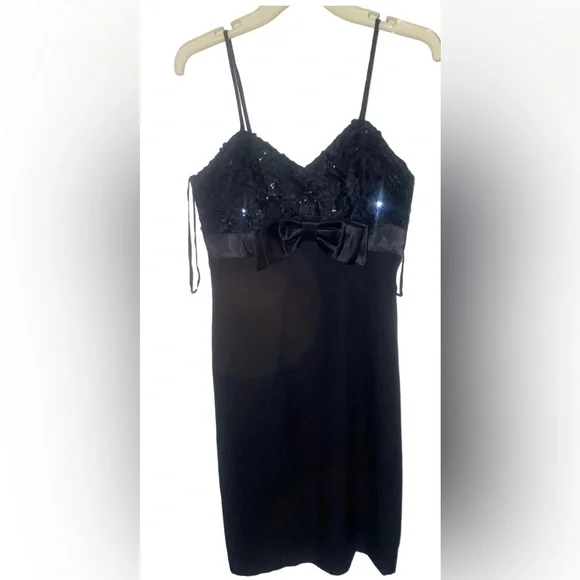 scarlett nite black cocktail dress Scarlett Nite Womens Black Cocktail Dress Size 8 Sheer Lace Overlay G160